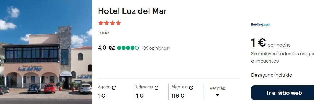 NI LO PIENSES!! Hotel 4* en TENERIFE con DESAYUNO por SÓLO 0,50 CÉNTIMOS p/p