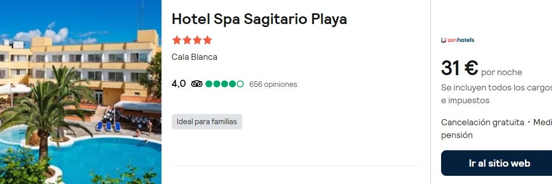 CHOLLO MENORCA: Hotel Spa 4* en la playa MEDIA PENSIÓN sólo 15 Euros p/p