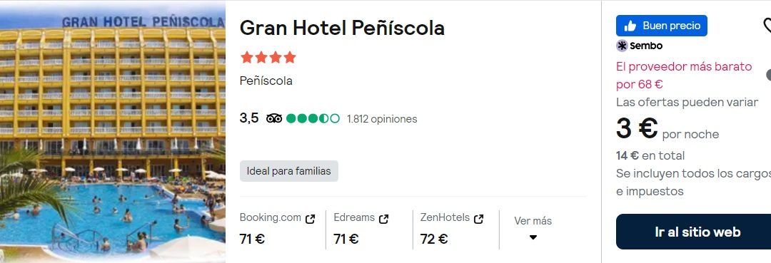 RÁPIDO!! PASCUA en PEÑÍSCOLA: Hotel 4* primera línea playa SÓLO 1 Euro p/p
