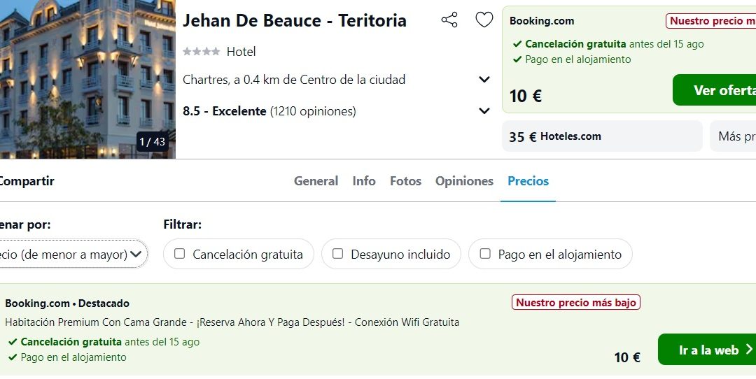 VALLE DEL LOIRA AGOSTO: Hotel 4* en Chartres por sólo 5 Euros p/p