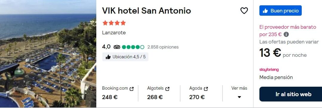 LANZAROTE Puente Noviembre: Hotel Spa 4* frente playa MEDIA PENSIÓN por sólo 6 Euros p/p