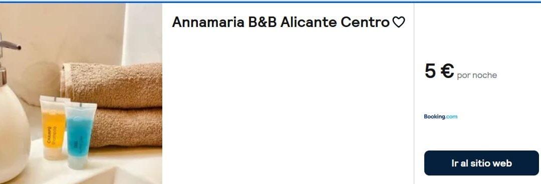 ALICANTE B&B para dos en el centro junto a la playa SÓLO 5 Euros