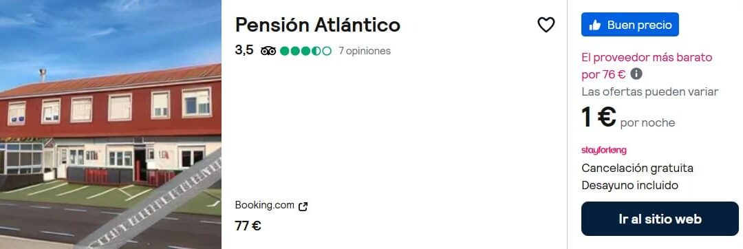 GALICIA AGOSTO: Hotel en la playa de Muxia para dos por SÓLO 1 Euro