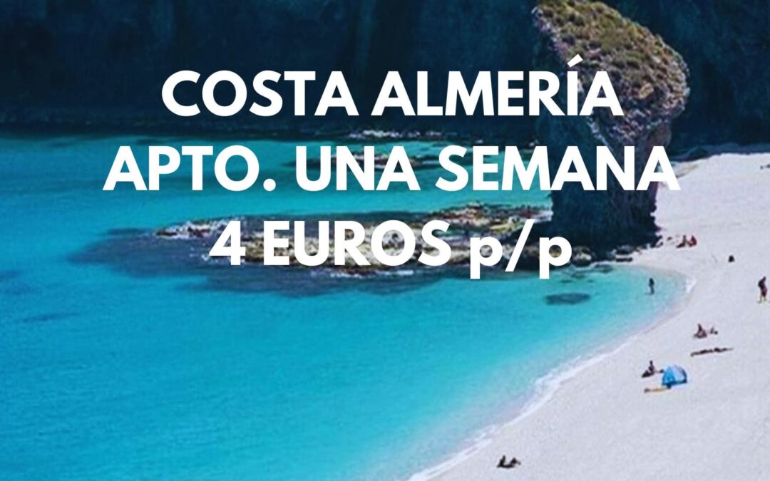 COSTA ALMERÍA fin de semana y semana completa: Apartamento hasta cuatro pax SÓLO 4 Euros p/p